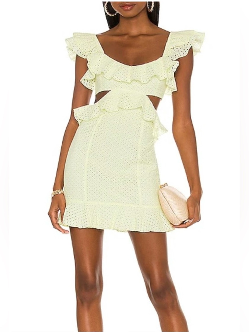 MAJORELLE Spencer Mini Ruffle Eyelet Yellow Dress Small